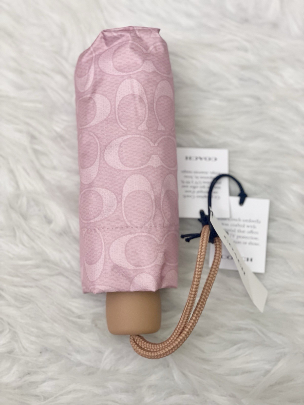 NWT Coach Uv Protection Mini Umbrella Signature Powder Pink CEF88