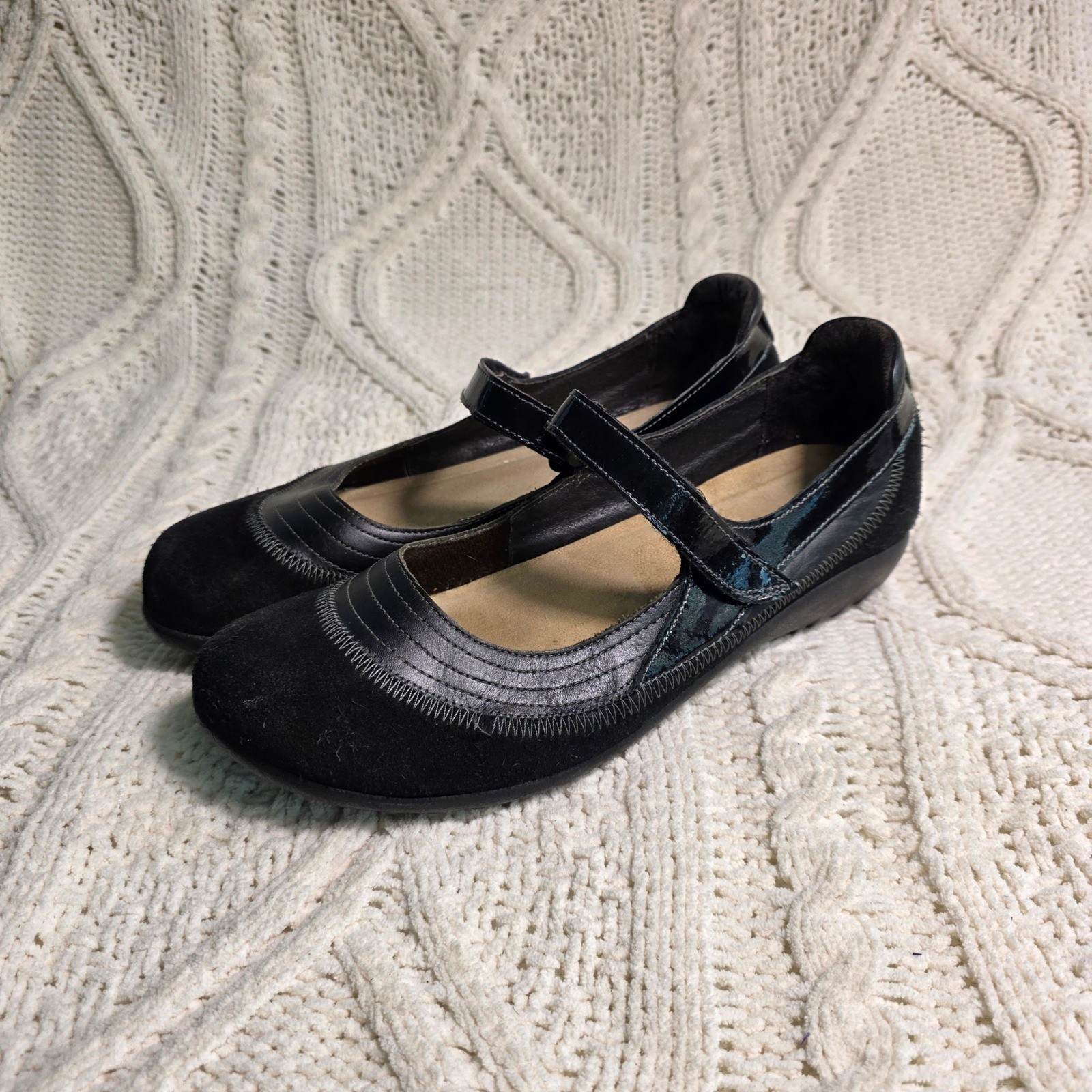 Naot Kirei Mary Jane Black Suede Leather Comfort Shoes Womens 41 Excellent