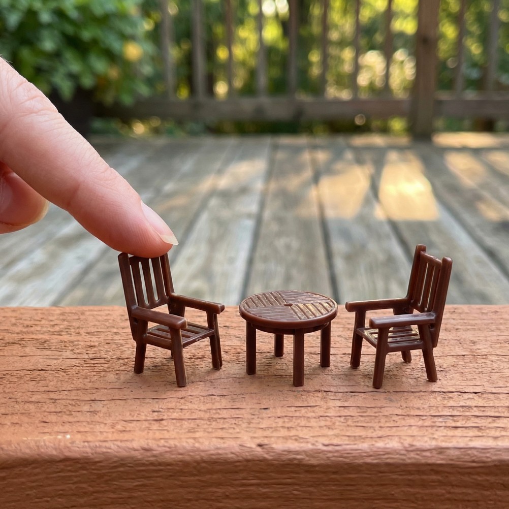 4 Sets Brown Plastic Mini Table and Chair Set Durable for Children Plaything