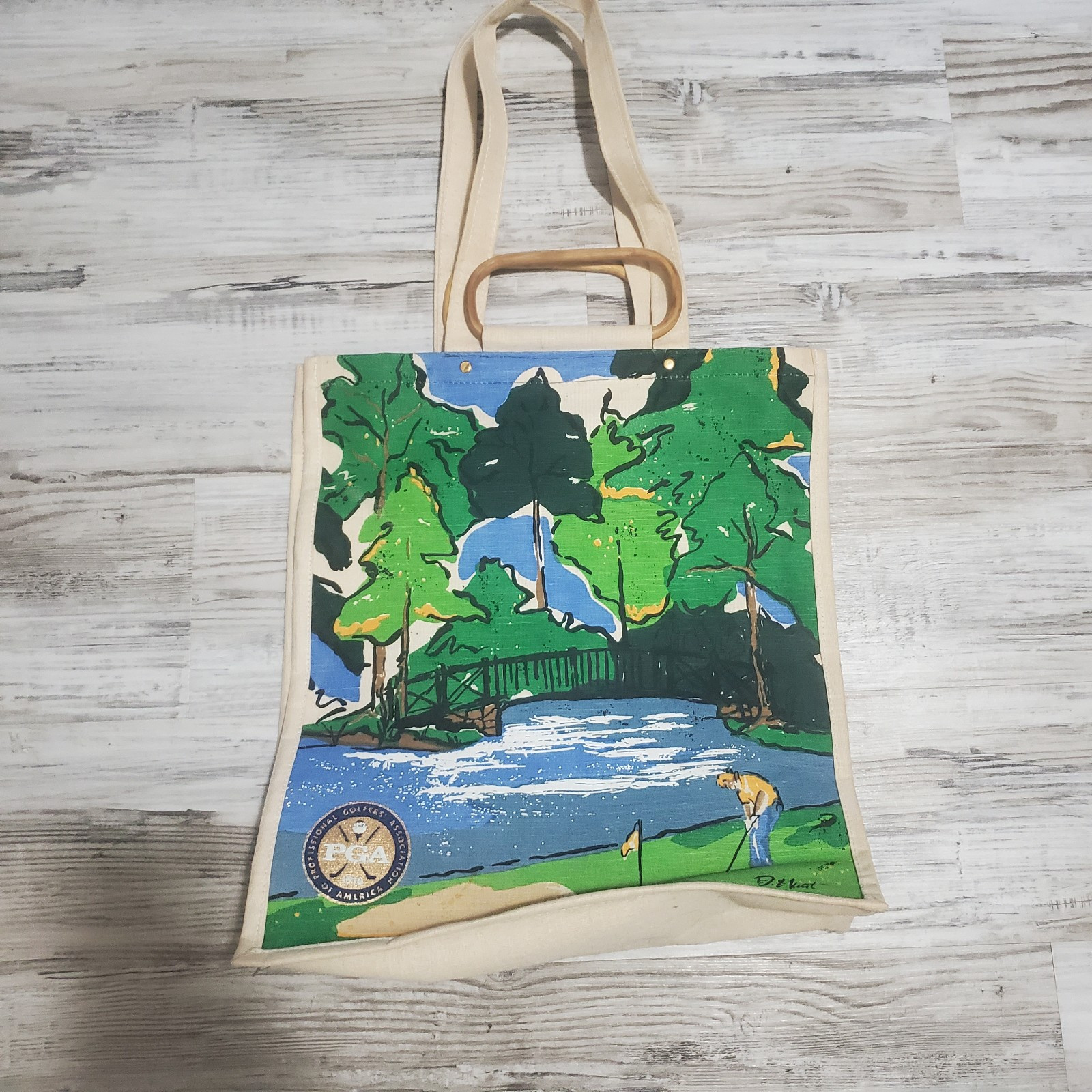 PGA Golf Tour Canvas Tote Shopping Wood Handles And Sholder Strap Golf Bag Golf