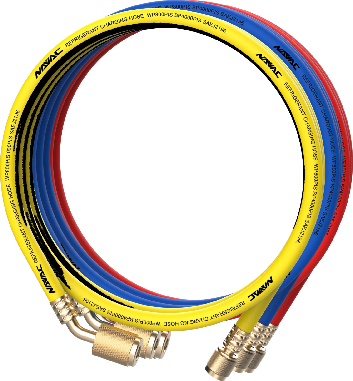 NAVAC NH5SLL 1/4" Low Lose Refrigerant 3 Hose Set, 5 ft, Red, Yellow, Blue