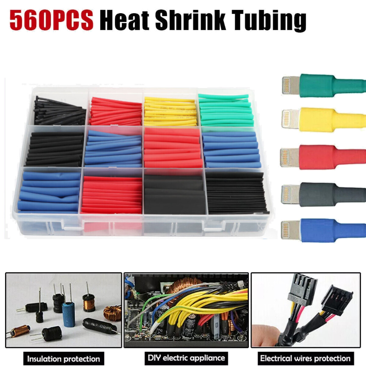 560Pcs HEAT SHRINK Tubing Insulation Shrinkable Tube 2:1 Wire Cable Sleeve W BOX