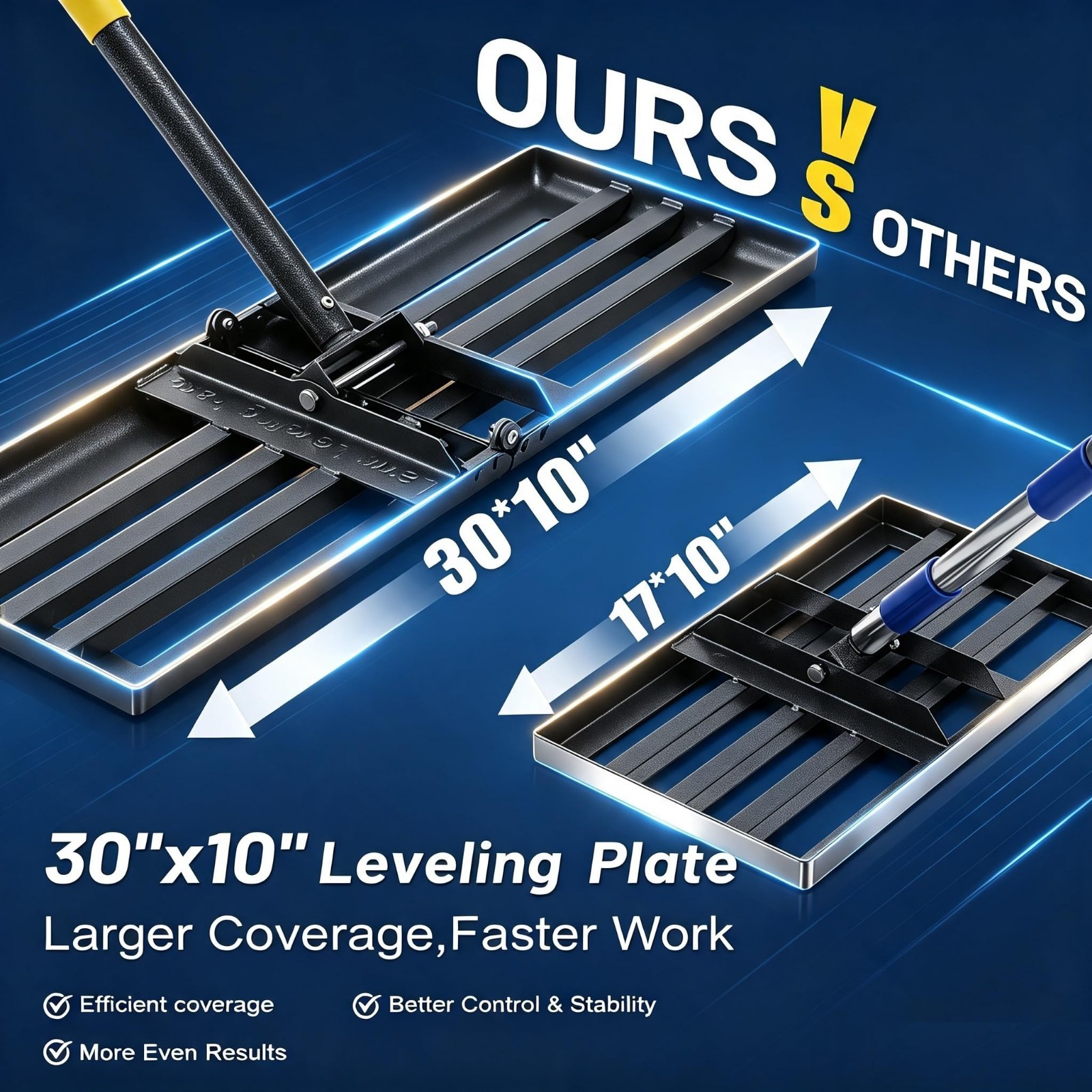 Heavy Duty Lawn Leveling Rake 30"x10" - Adjustable 72" Handle, Foldable Soil Gra