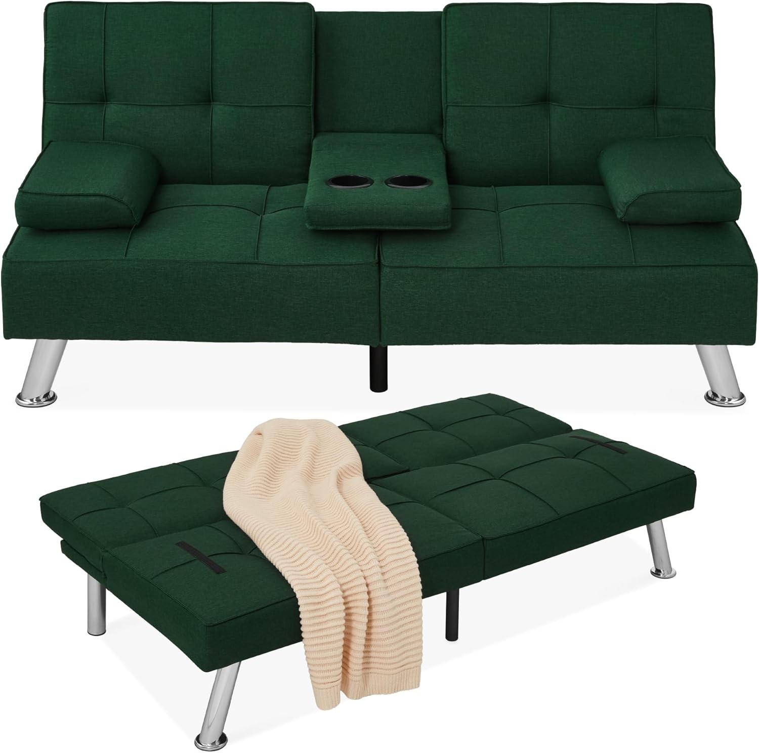 Linen Modern Folding Futon Reclining Sofa Bed Apartment Dorm w/Removable