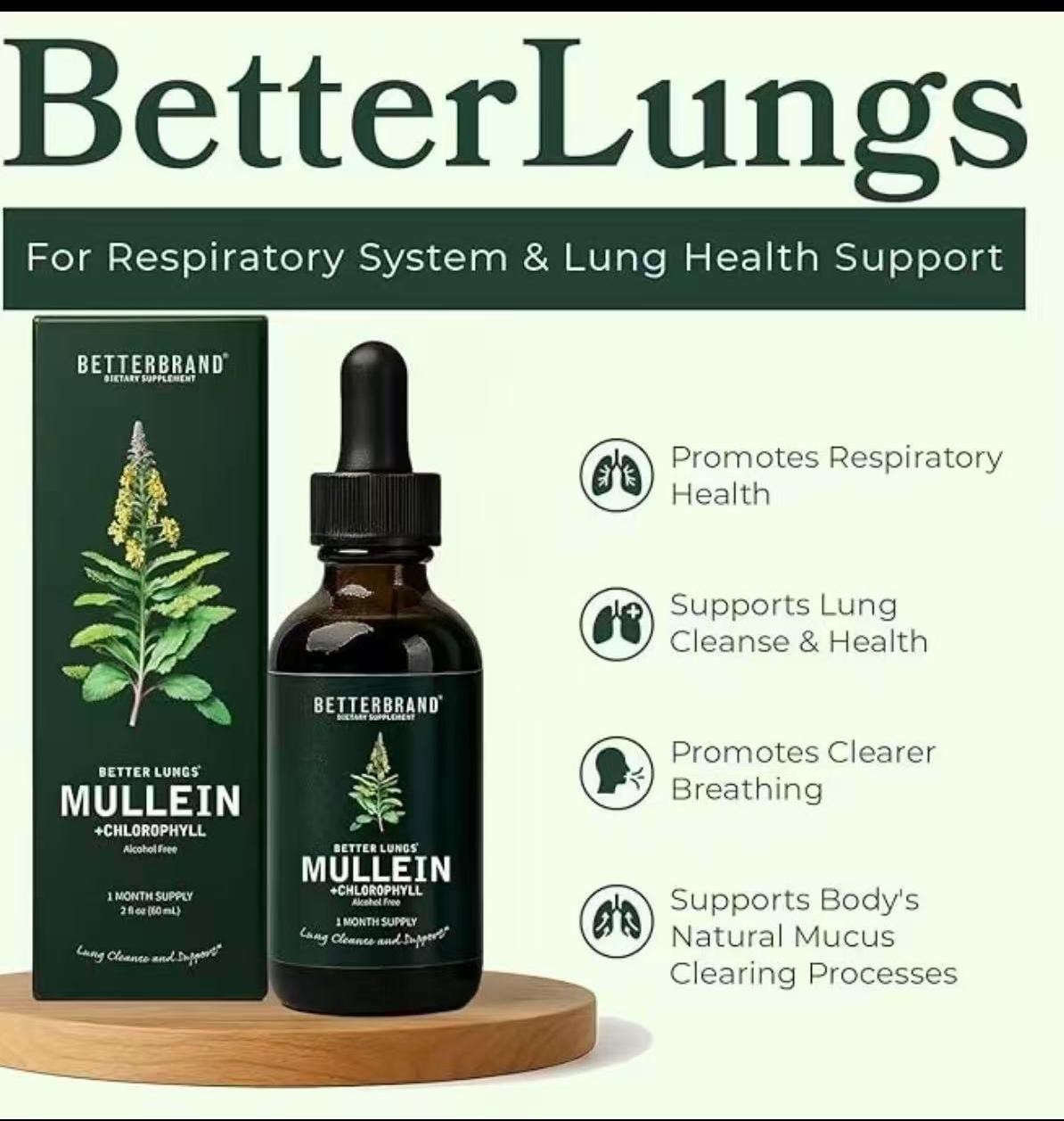 Mullein Leaf & Chlorophyll Drops for Lung Detox & Mucus Cleanse - 30 Servings