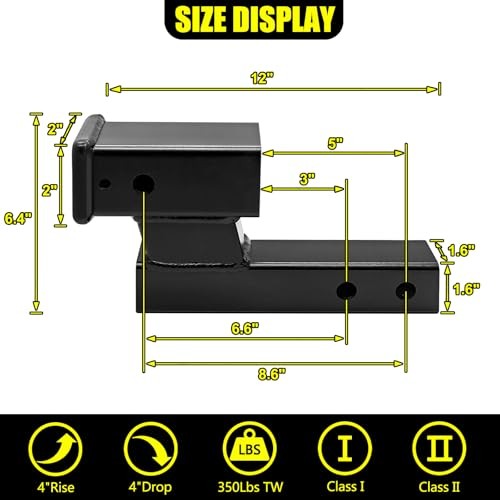 Trailer Receiver Hitch Riser Hitch riser 2" adapter black - 4-inch Rise/Drop