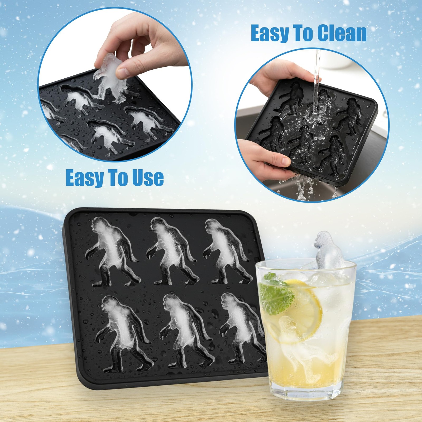 Bigfoot Shape Ice Cube Mold Funny Gift, Silicone Sasquatch Medium, Black