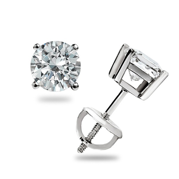 .50 ct Round cut Moissanite Stud Earrings GRA Certif in 14k White Gold Screwback