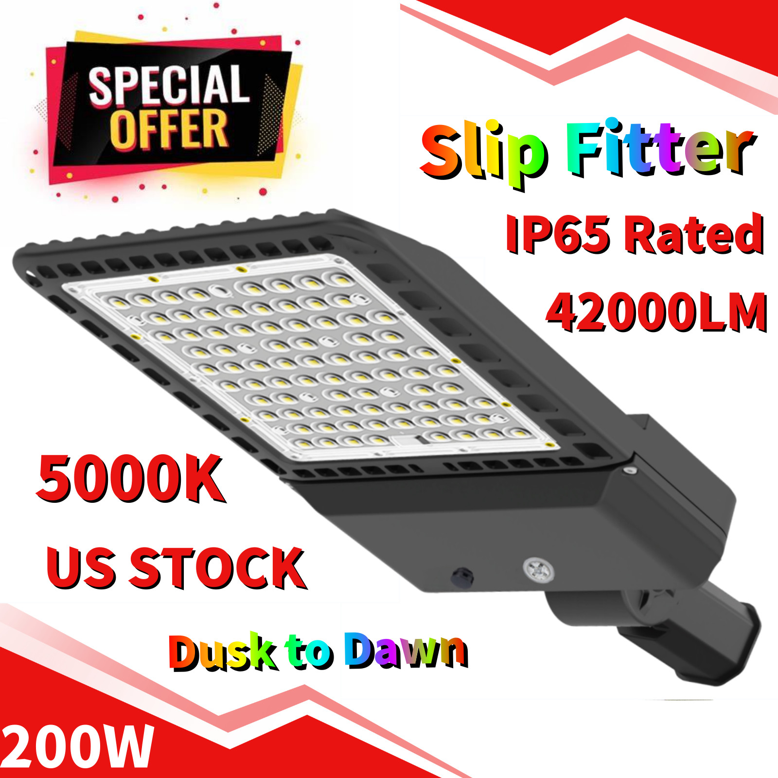 300W LED Parking Lot Light Dusk to Dawn Commercial Shoebox Street Area Lighting