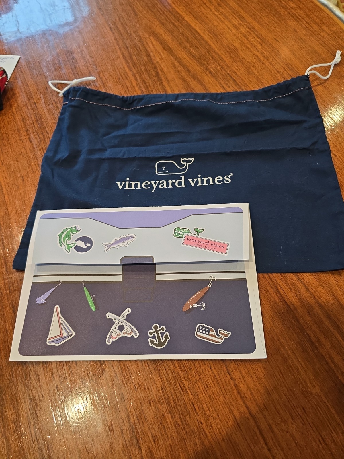 Vineyard Vines Blue Fabric Drawstring Bag 13x9 Dust Bag With Sticker