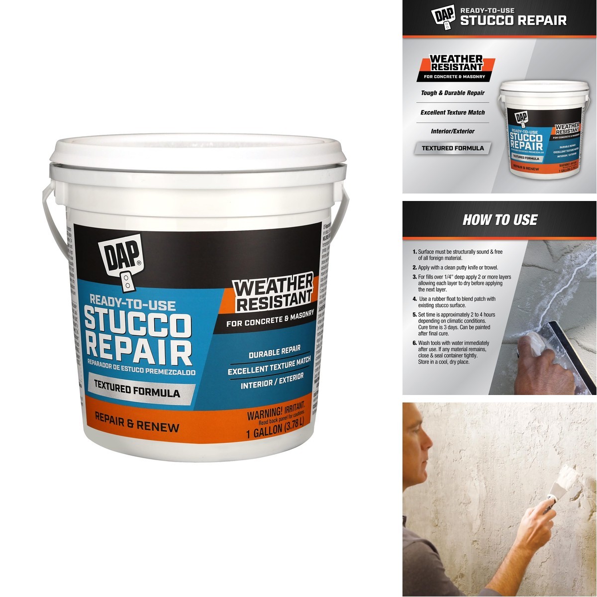 DAP All-Purpose Stucco Patch, White, 1 Gal (7079860590)
