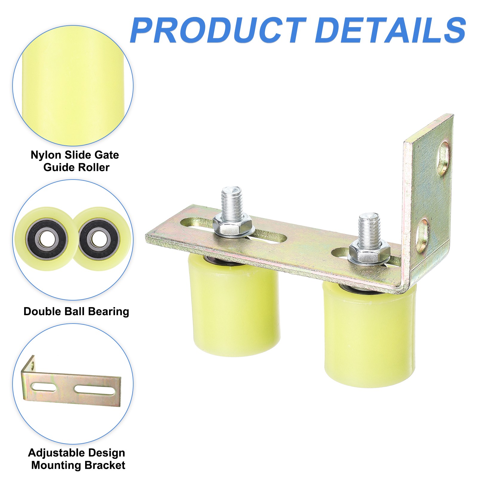 2Pcs Slide Gate Guide Roller 2" Nylon Gate Support Rollers with Bracket, Yellow