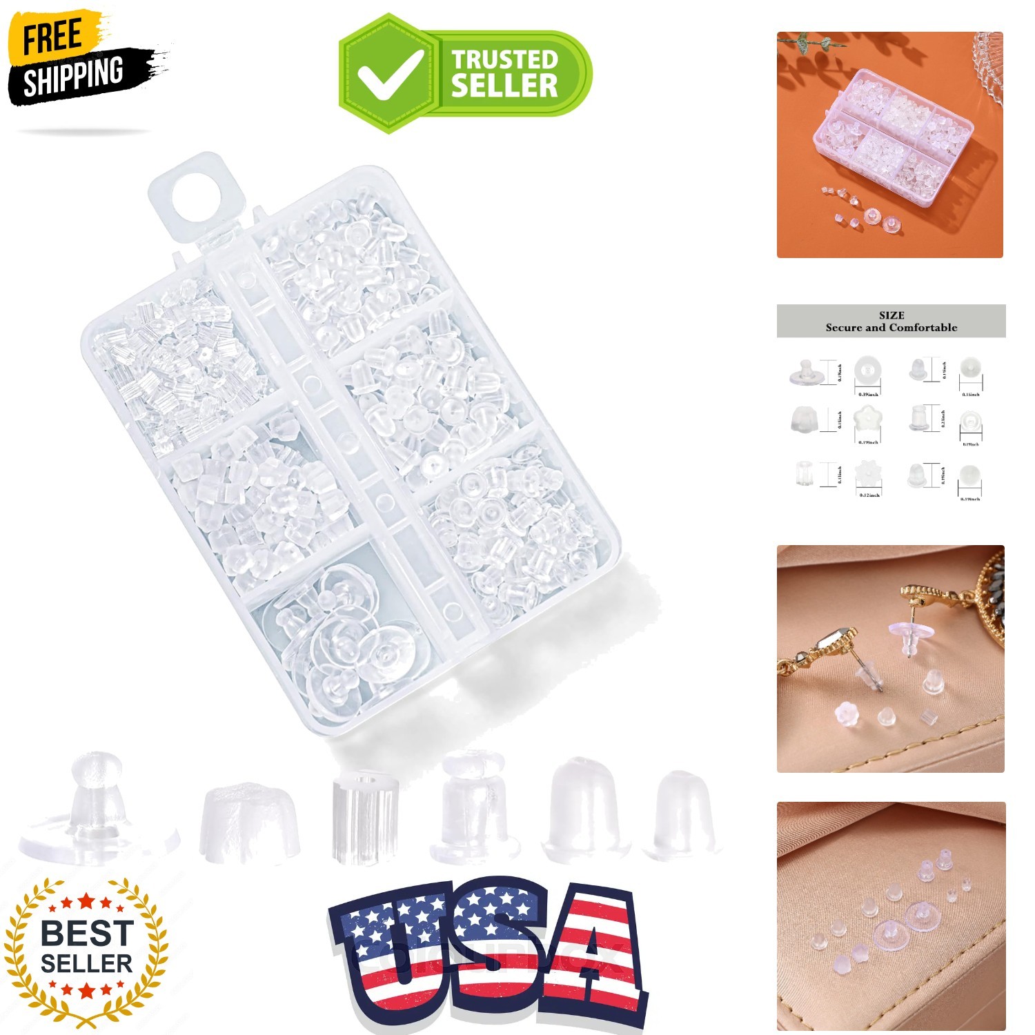 6 Styles Silicone Earring Backs for Studs, 600 Pcs Clear Soft Earring Backing...