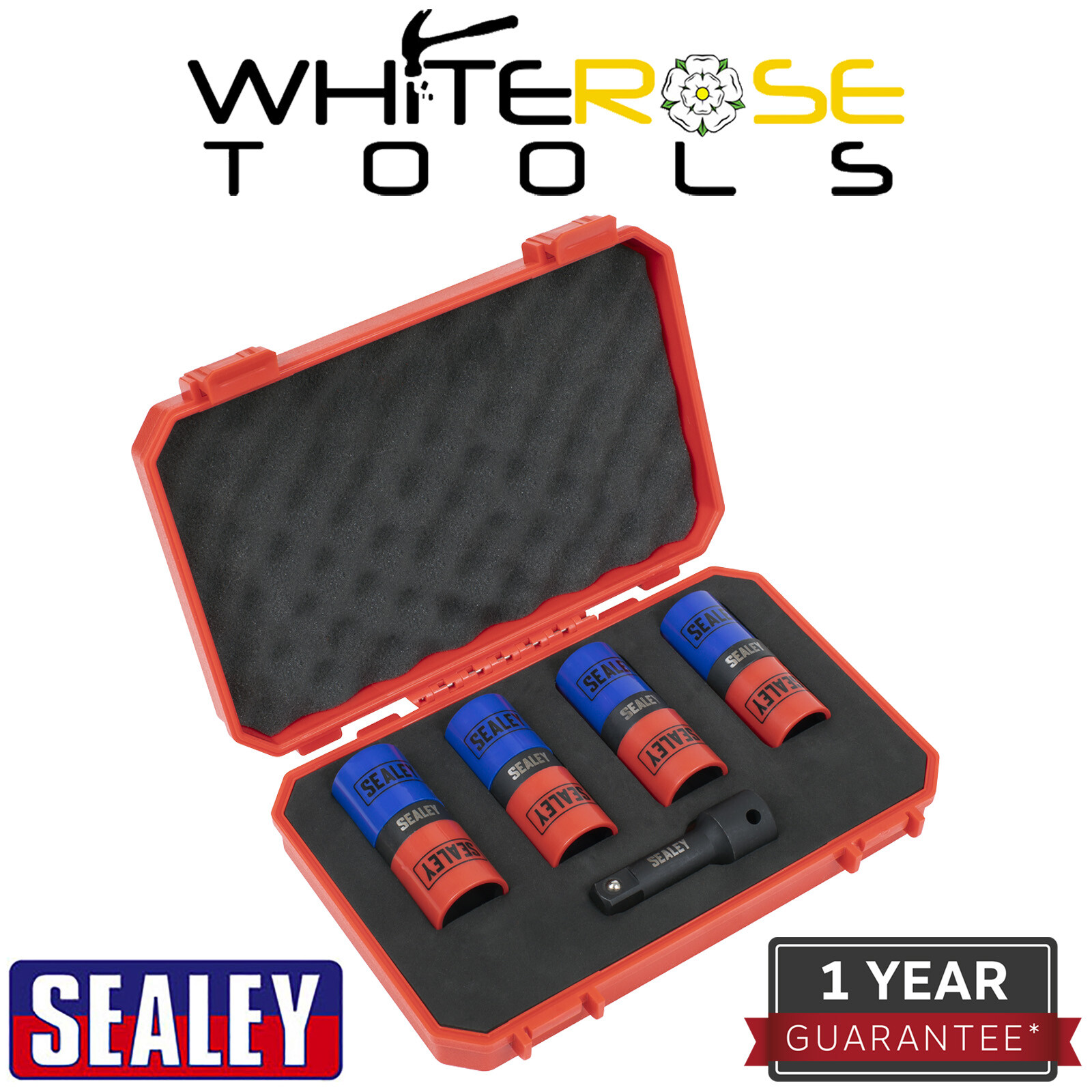 Sealey Impact Socket Set Double Ended 1/2"Sq Drive Alloy Wheel Storage Case 5pc
