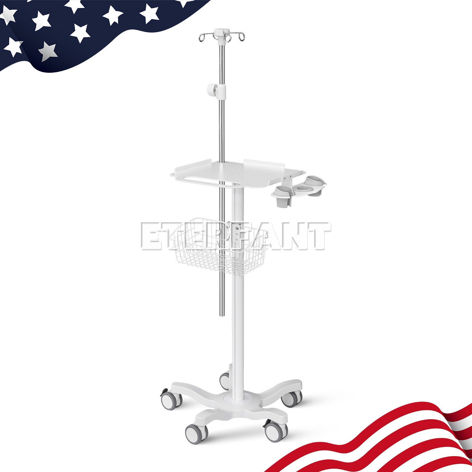 Medical Trolley Cart for Ultrasound Imaging Scanner with Basket/infusion stand