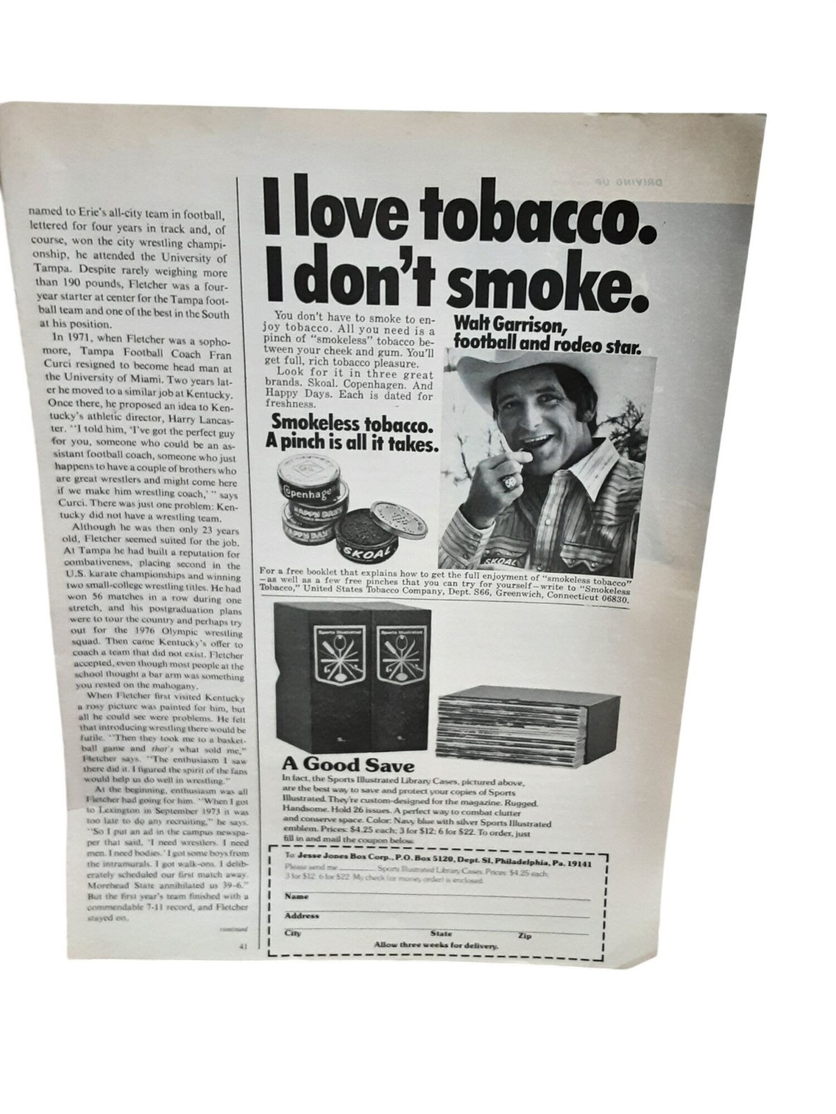 1975 Skoal Tobacco Walt Garrison Football Rodeo Star Print Ad