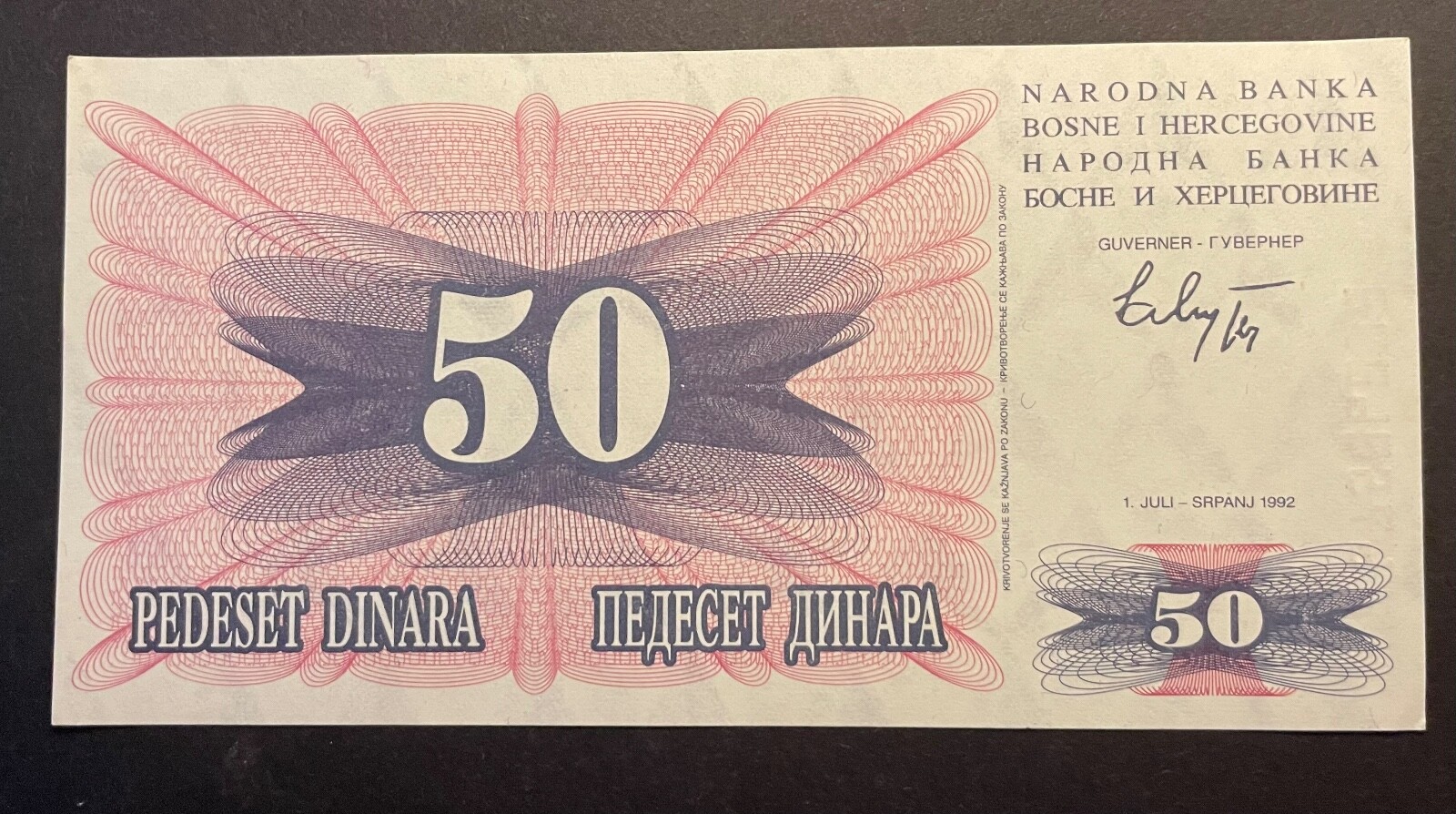 Bosnia - Herzegovina 50 Dinara 1992 Uncirculated Banknote Foreign Currency