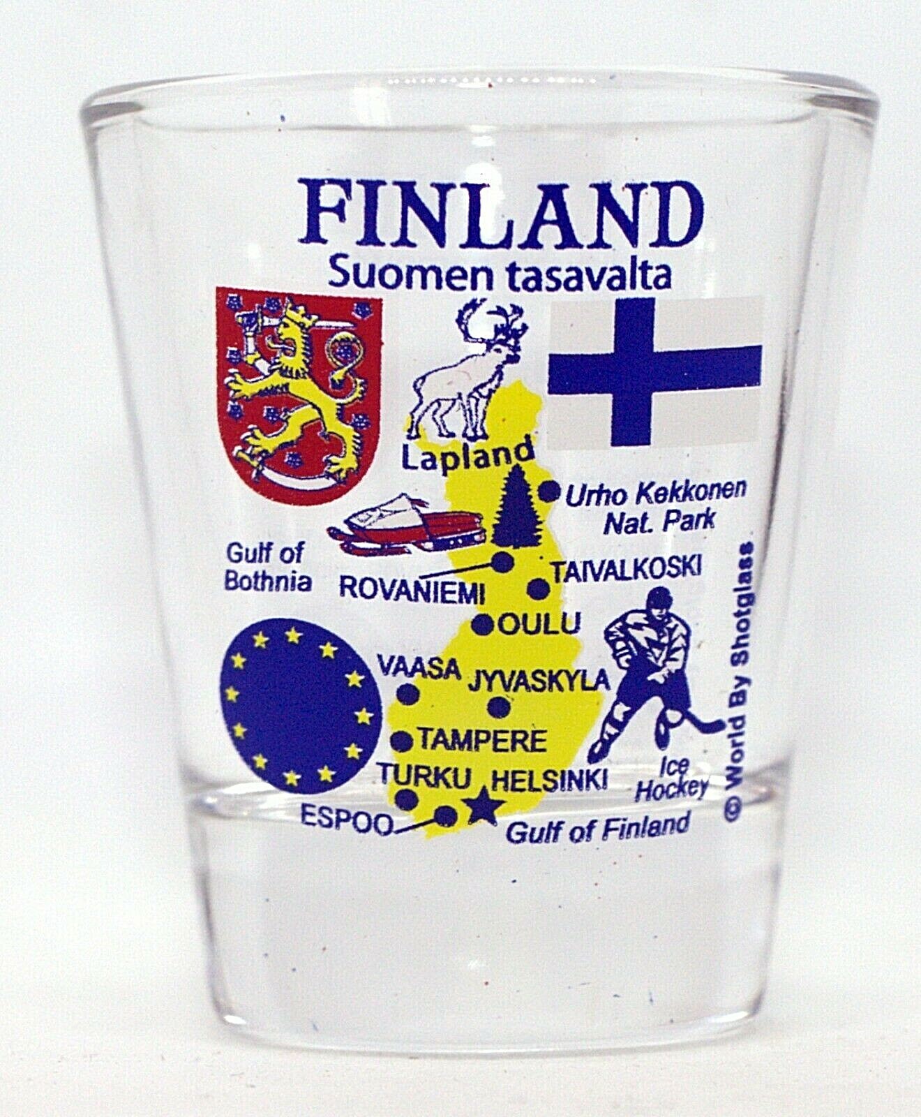 FINLAND EU SERIES LANDMARKS AND ICONS COLLAGE SHOT GLASS SHOTGLASS