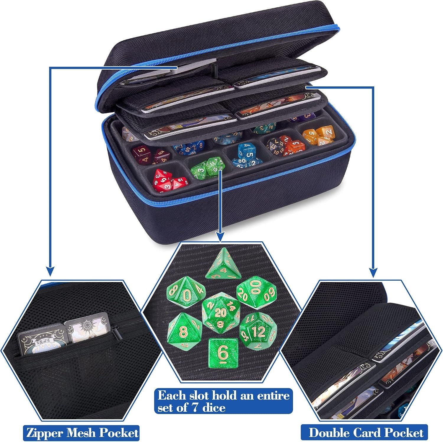 Dice Storage Case Big Capacity Dice Box with Double Removable Slotted Tray an...