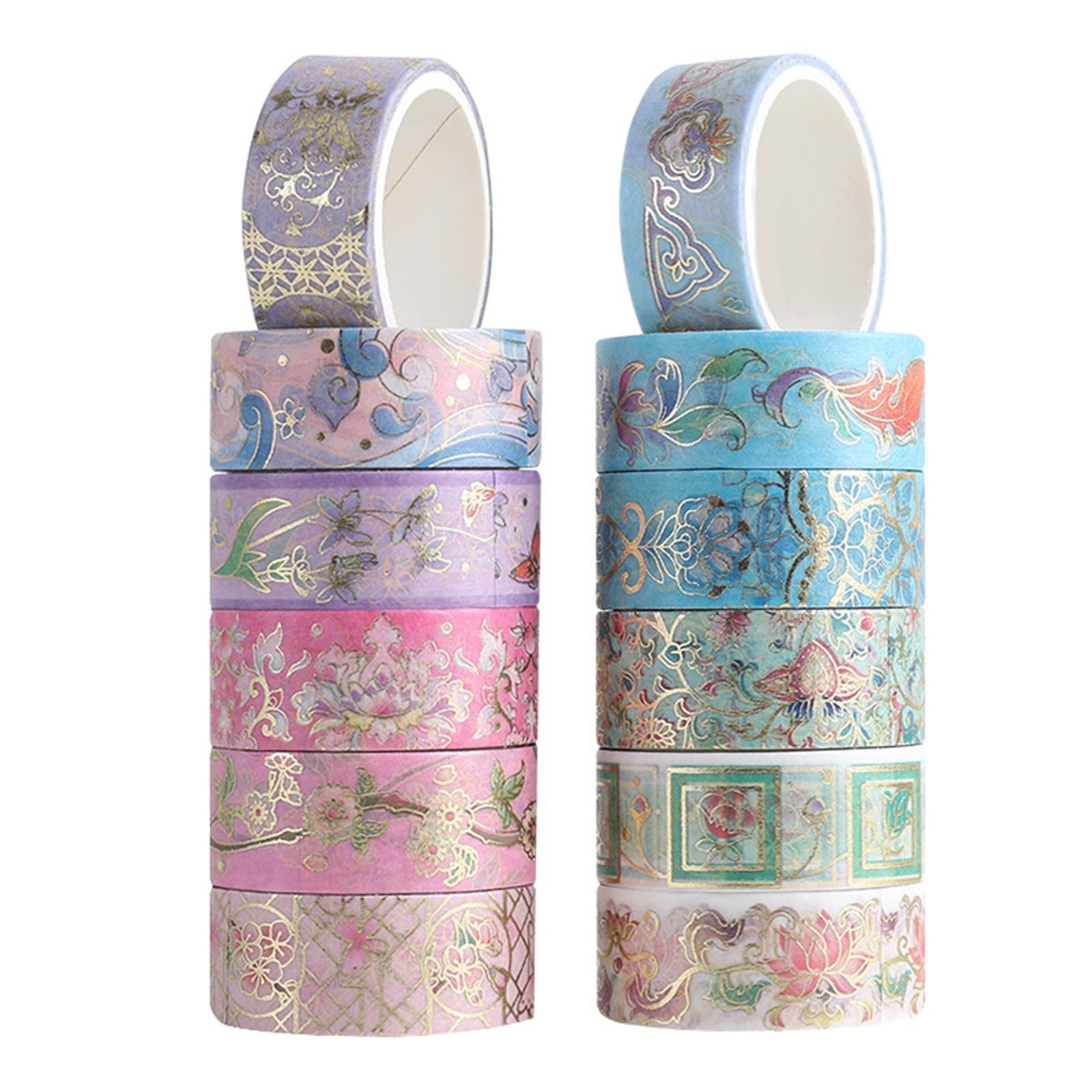 12 Rolls Floral Washi Tape Set, Gold Foil Flower Decorative Washi Masking Tap...
