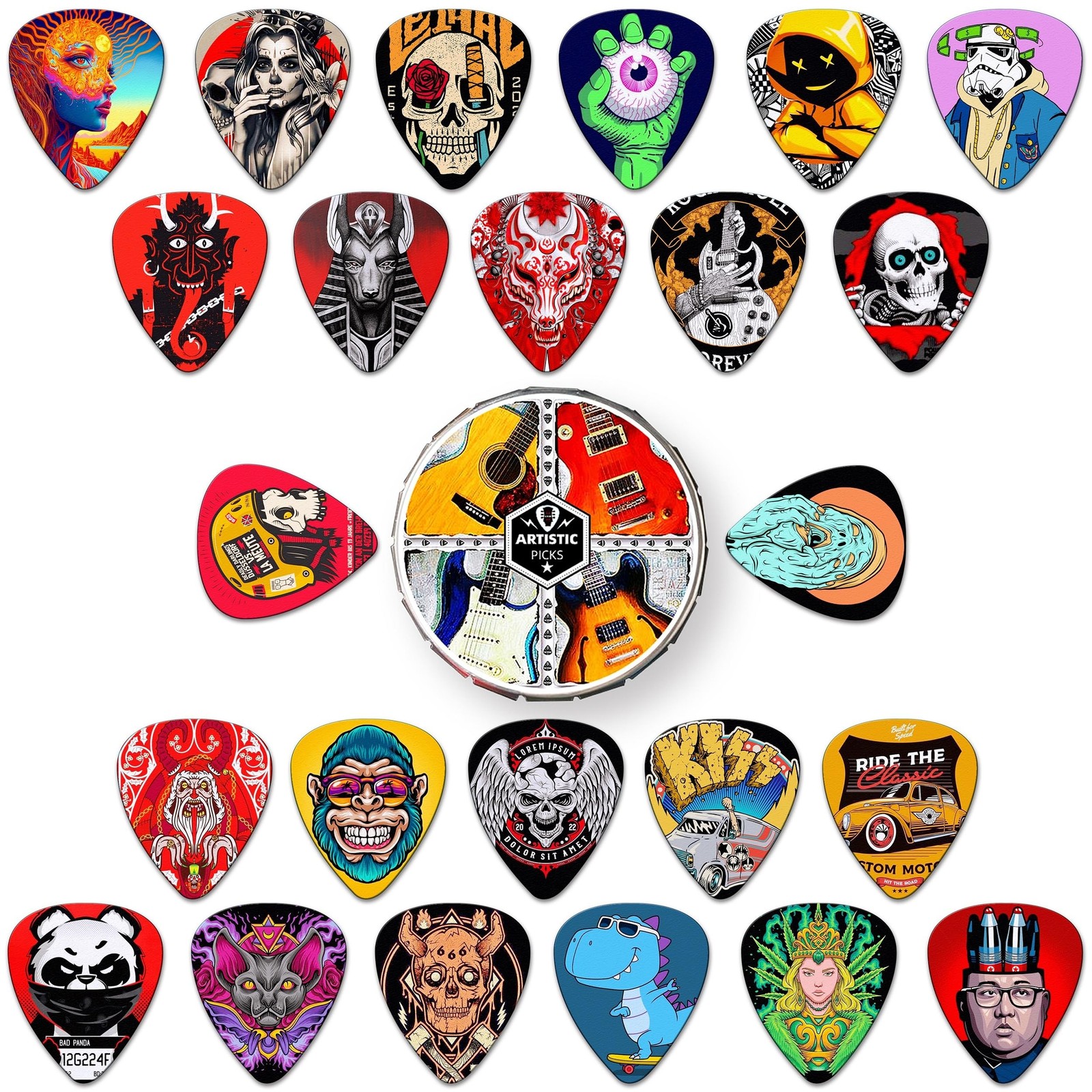 Guitar Picks 24 Pack - Thin, Medium, Heavy Plectrums - Personalised - Mix-3 (...