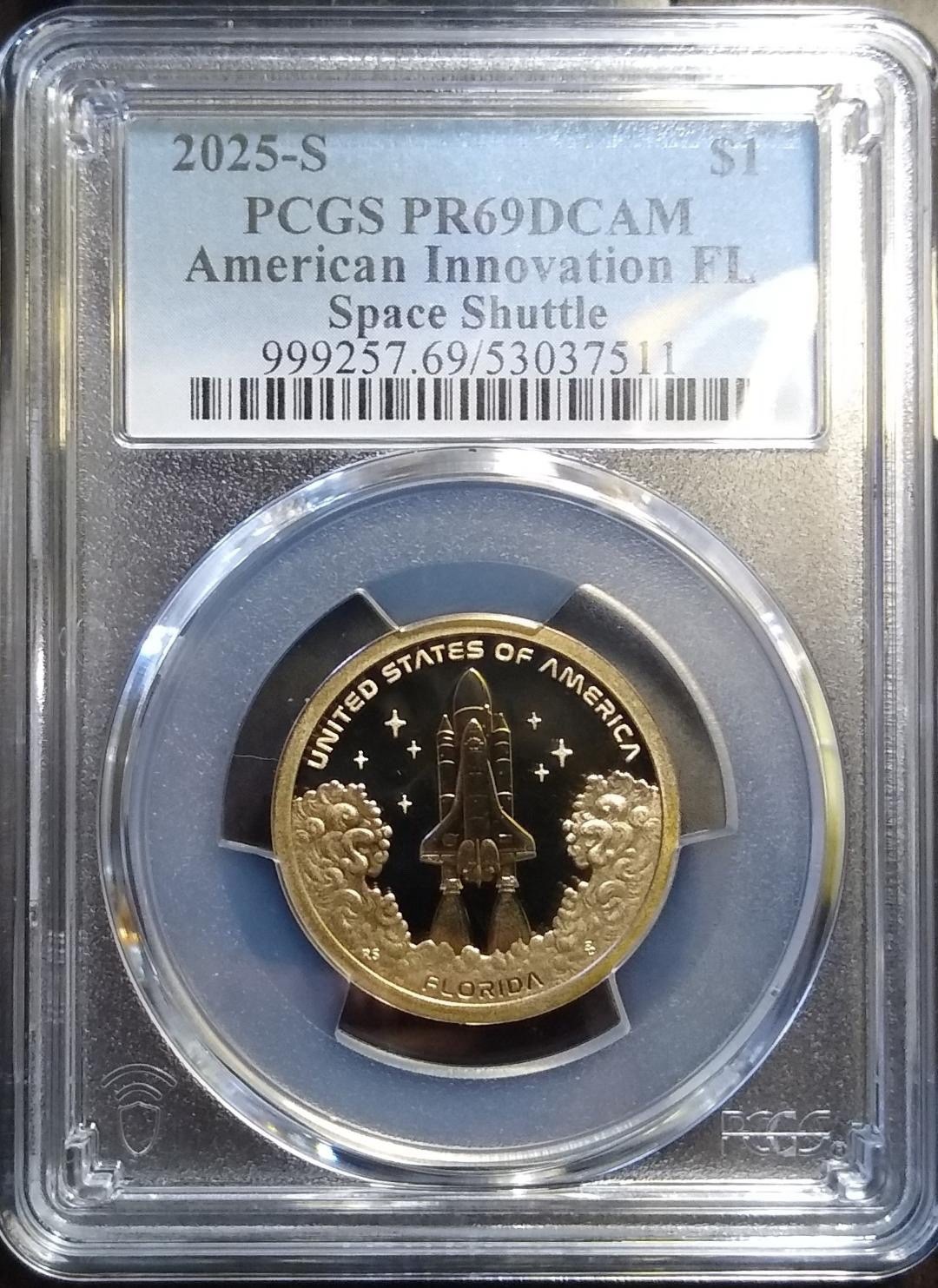 American Innovation, 2025 S, $1 Coin Florida Space Shuttle, PCGS Proof PR69 DCAM