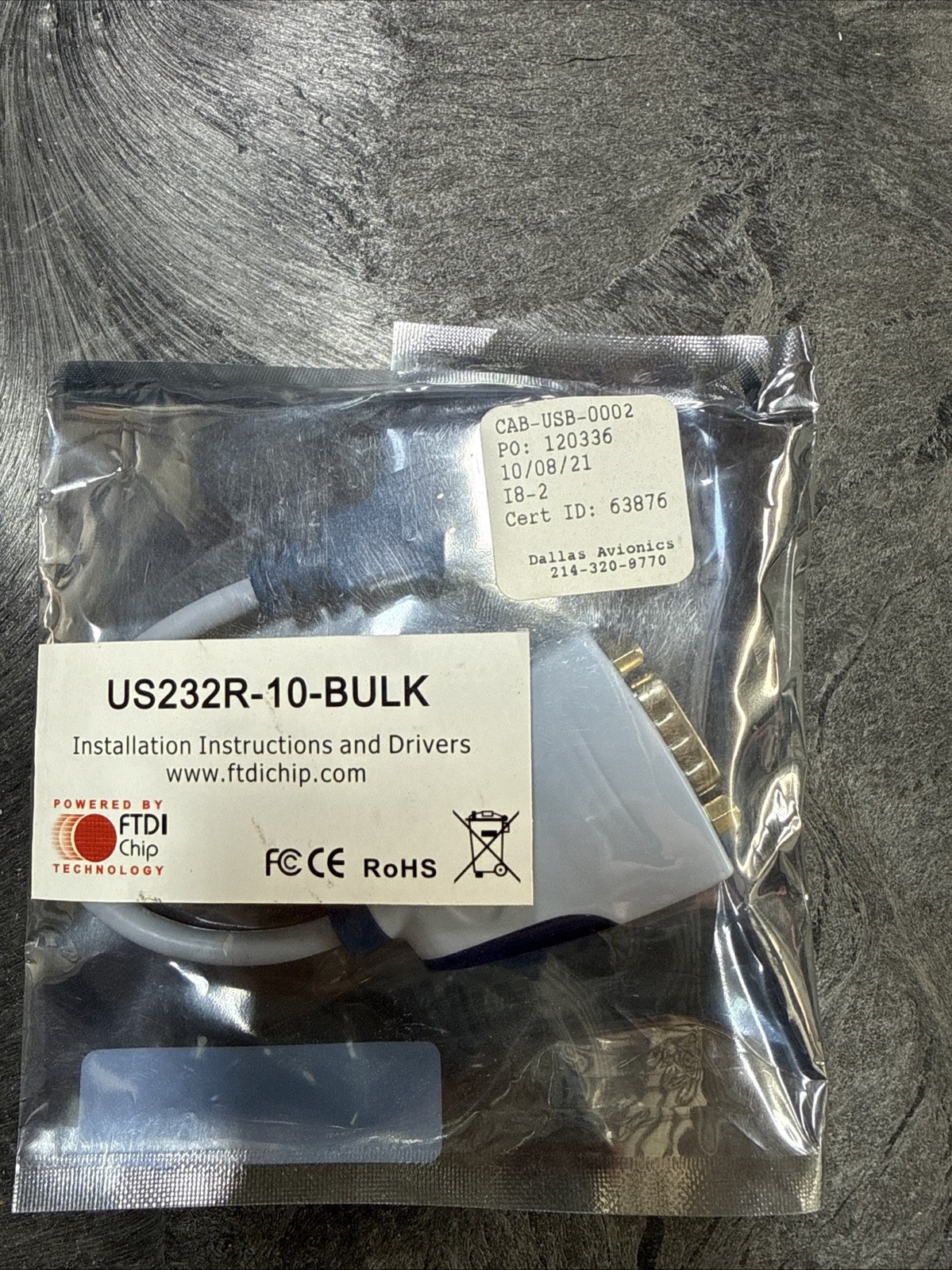 FTDI US232R-10-BULK Double Ended Between-Series, USB Type A Plug to DB9, 10 cm,