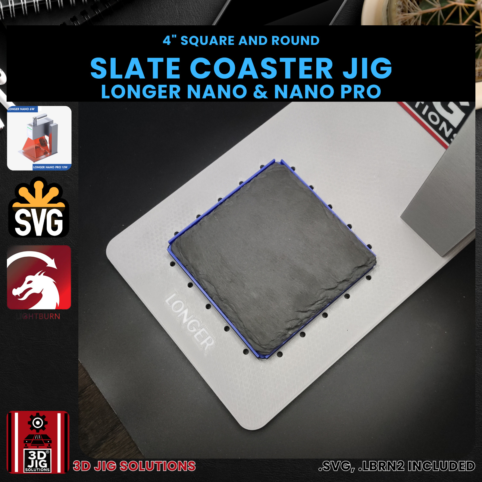 Longer Nano Pro Slate Coaster Jig | 4" Coasters Laser Engraving Fixture