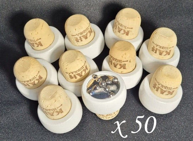 LOT 50 White KAH Tequila Wooden Wood Cork Decanter Bottle Top Cap Lids - Crafts