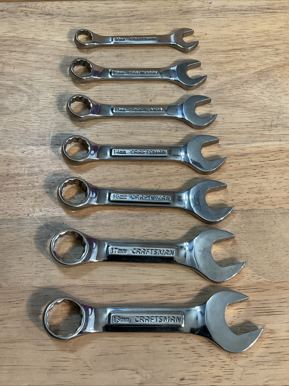 Vintage Craftsman USA Metric 10-18mm 7pc Stubby Wrench Set