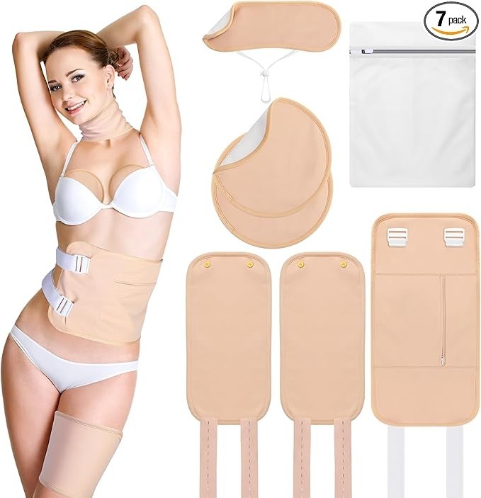 Castor Oil Pack Wrap Kit w/ Adjustable Elastic Strap Reusable 7 Pcs Nude