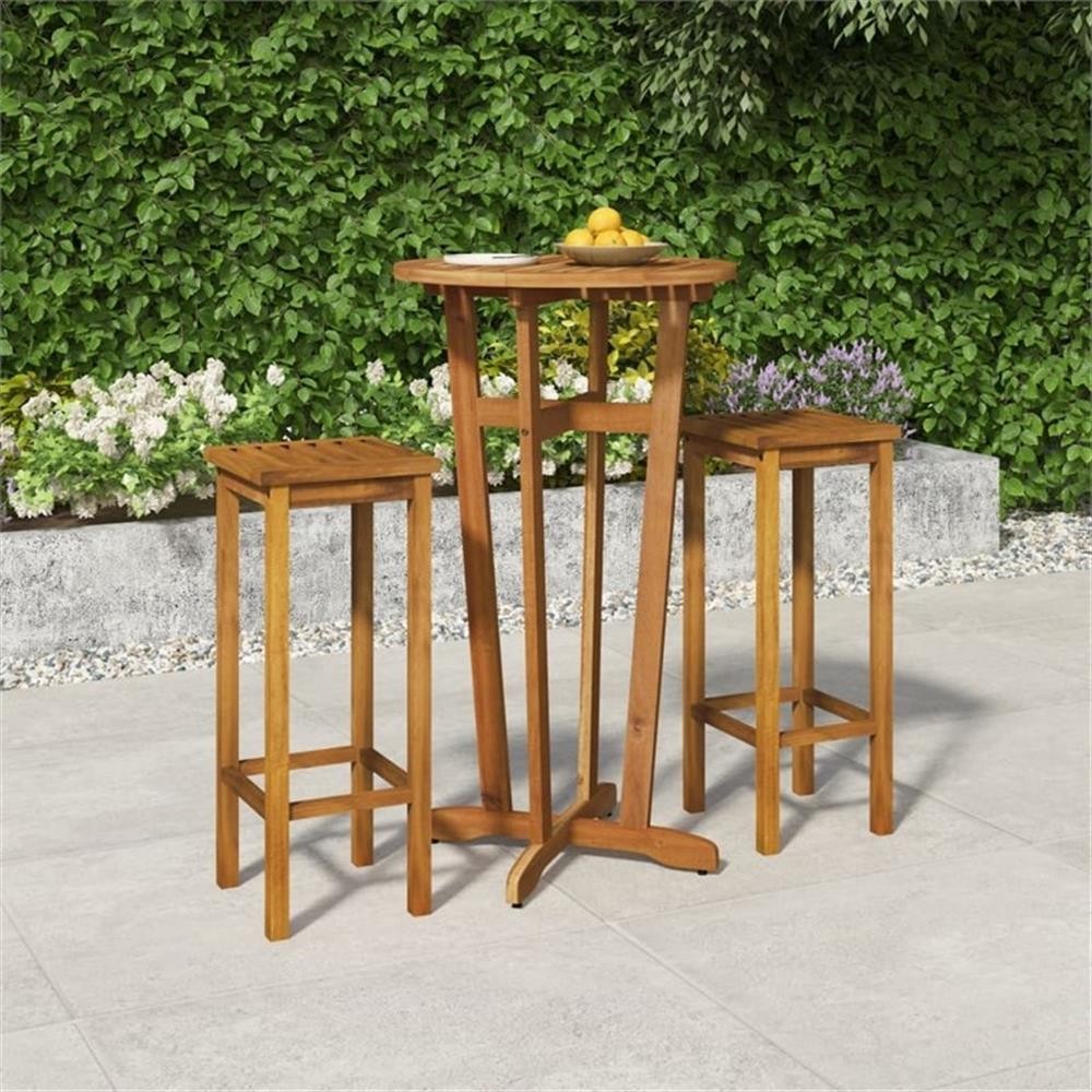 Pemberly Row Solid Acacia Wood Medium Outdoor Patio Bar Set in Brown