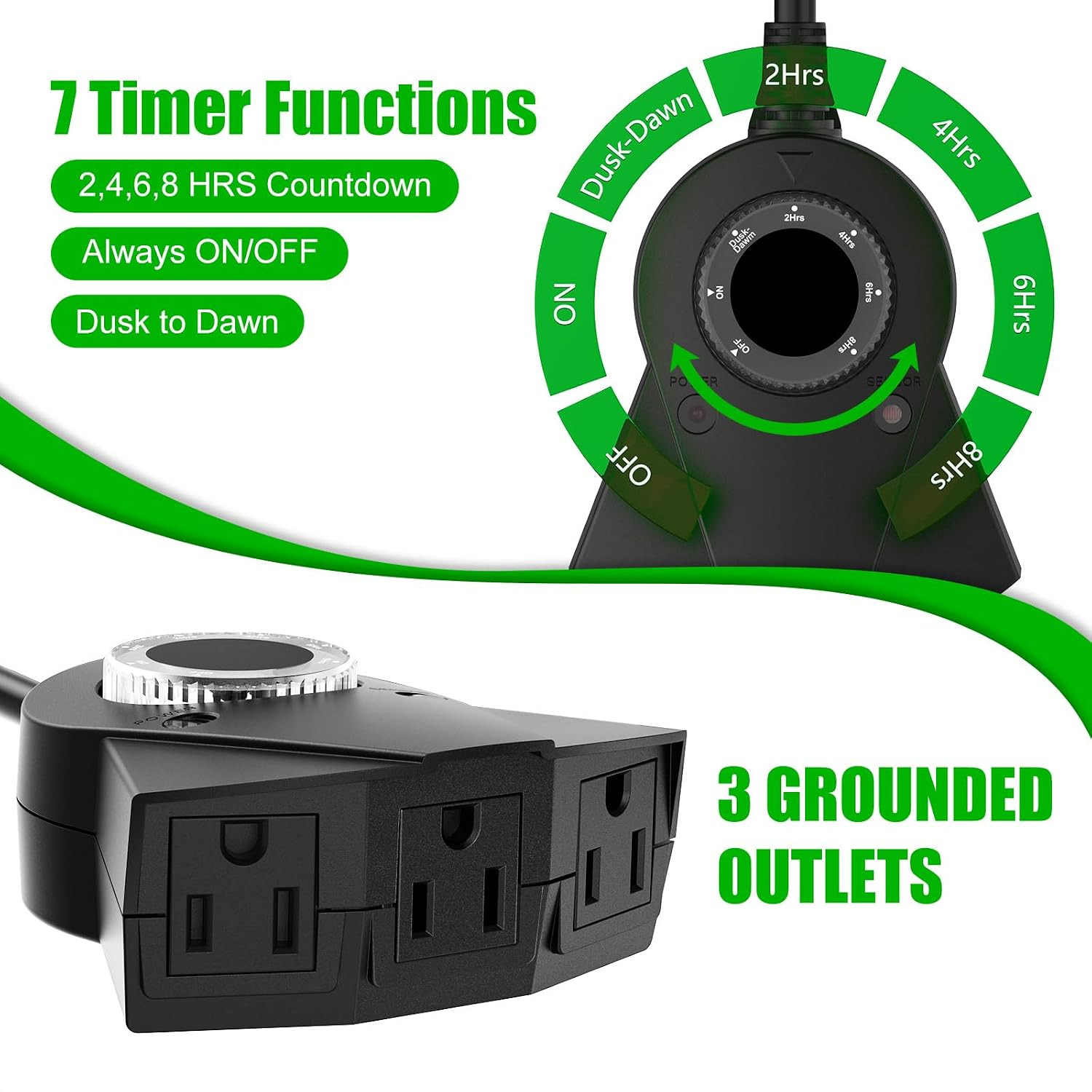 Outdoor Light Sensor Timer, 24 Hours Heavy Duty Waterproof Outlet Timer with 2,