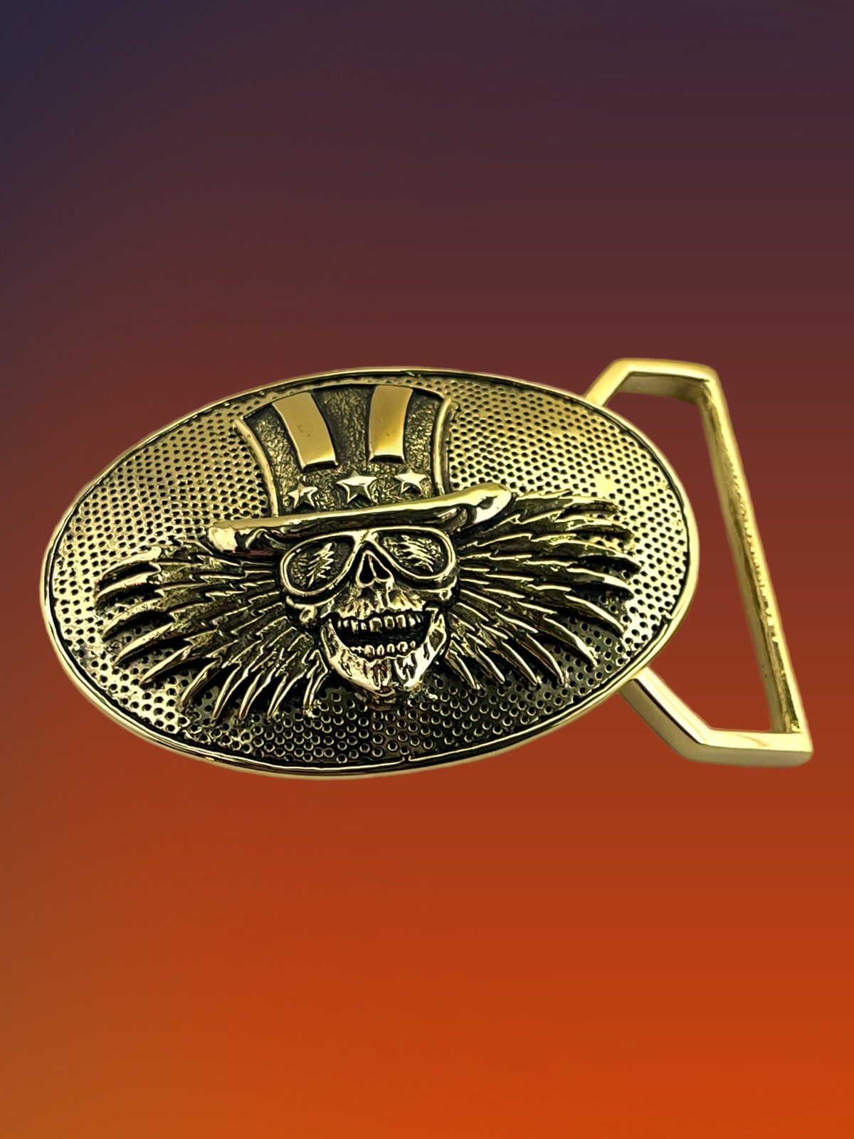 GRATEFUL DEAD INSPIRED UNCLE SAM BELT BUCKLE CAST IN YELLOW BRASS - LMTD ED
