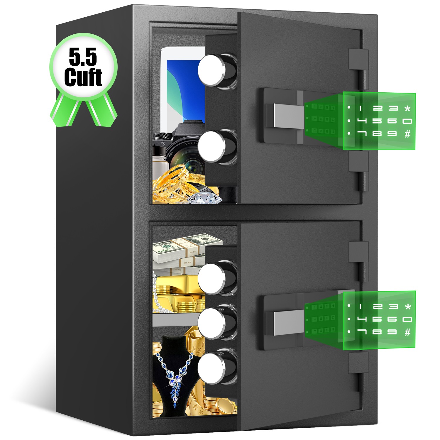 5.5 Cuft Digital Lock Safe Box with Double Door and Deposit Slot for Home Office