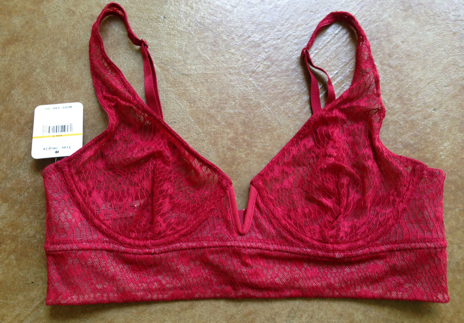 New Free People Women Tameeka Lace Underwire Bralette, Berry Electric, Small