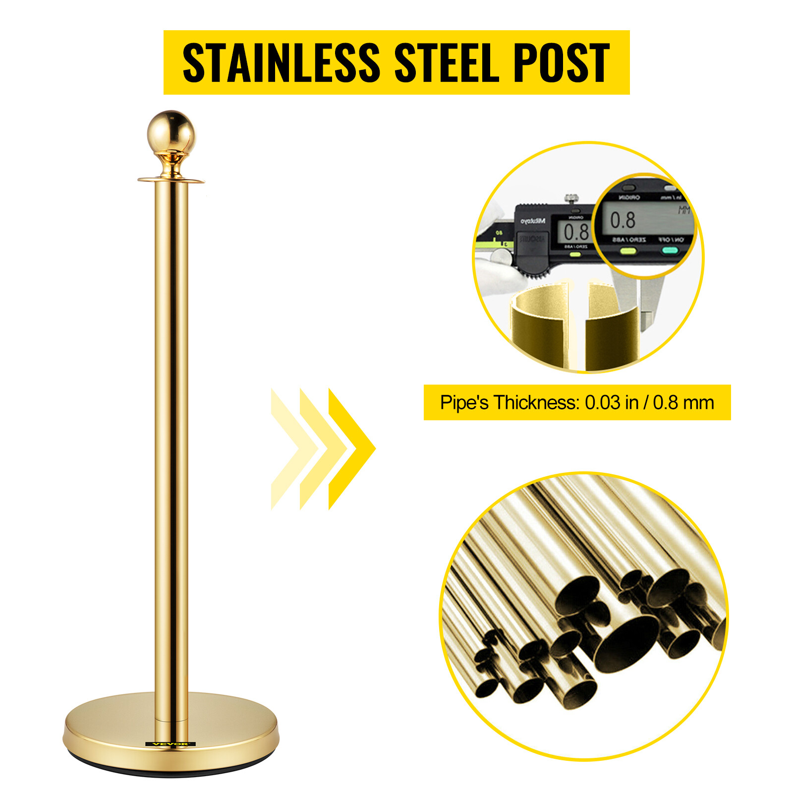 4PCs Crowd Control Stanchion Gold Posts Set w/ Red Velvet Rope Queue Barrier