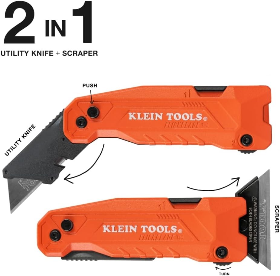 Klein Tools 44306 FLICKBLADE 2-in-1 Folding Utility Knife and Scraper with Built