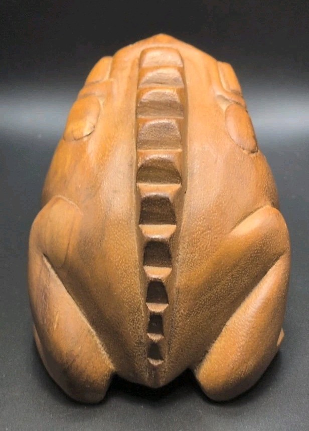 Vintage Hand Carved Wooden Croaking Frog Percussion Instrument No Stick 4" B407