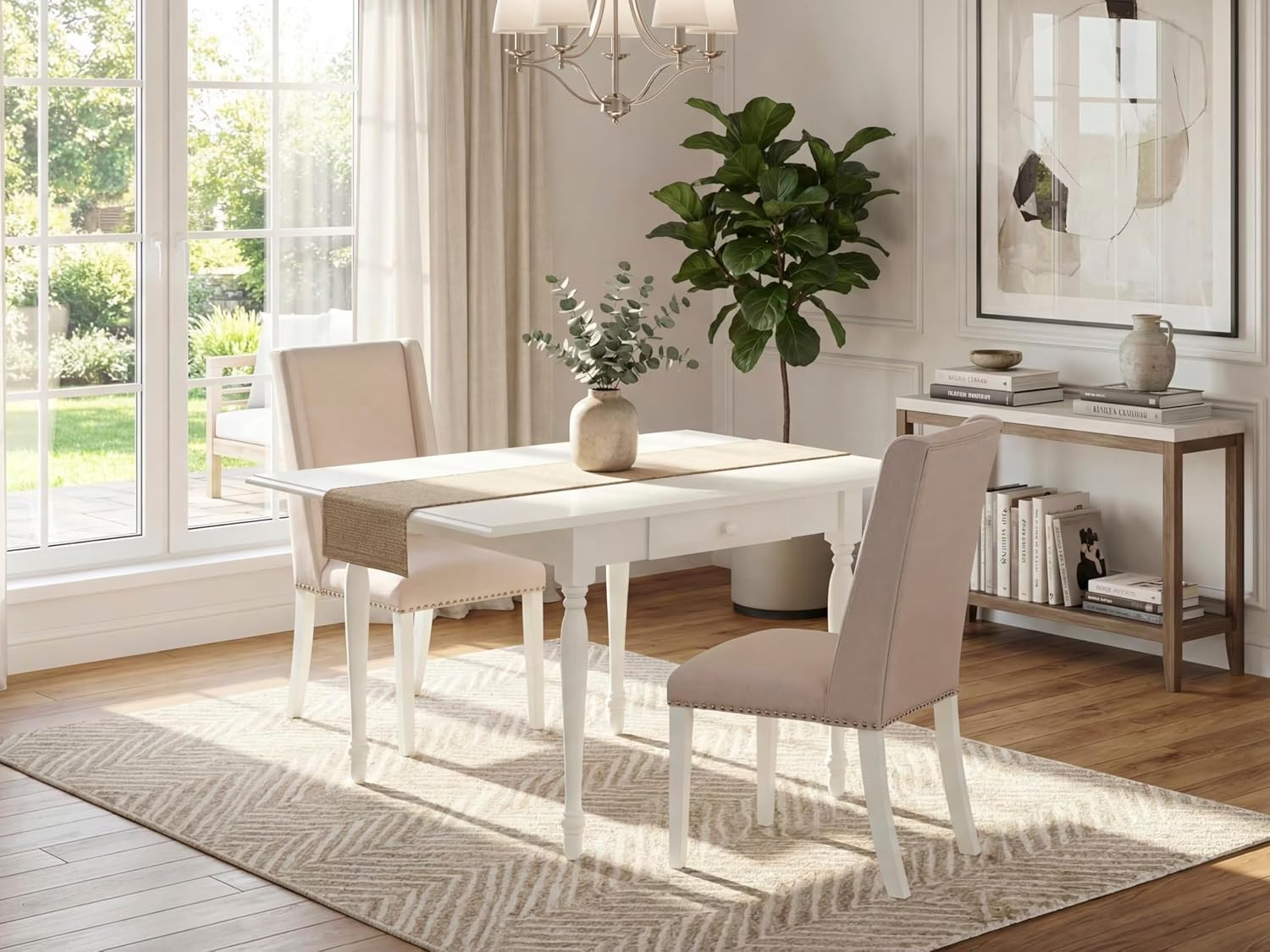 MZFL3-LWH-01 3 Piece Dining Set Contains a Rectangle Dining Room Table with Drop