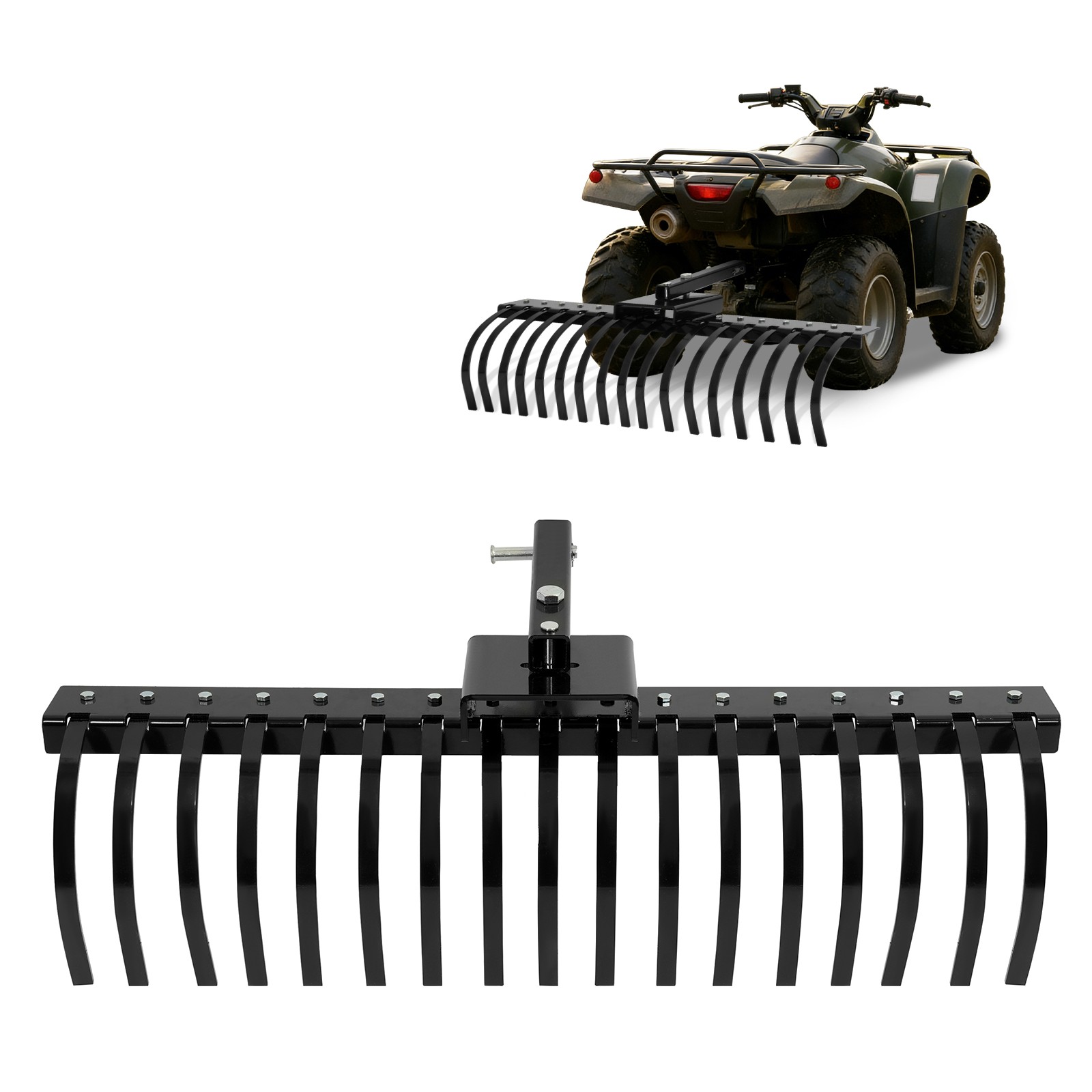 Fits 2" Receiver ATV/UTV 48" Landscape Rake Pine Straw Rake Rock Rake 17 Tines