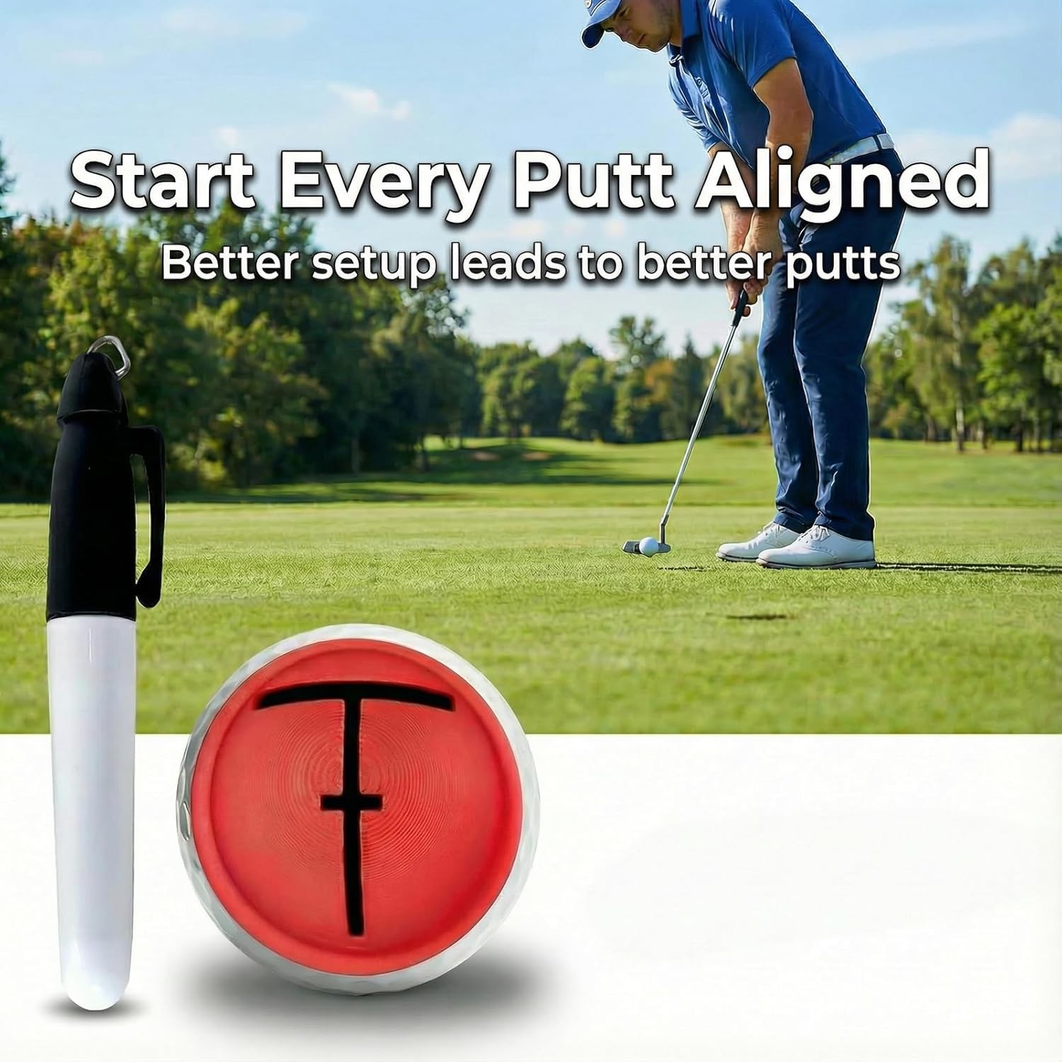 Herramienta Alineacion Golf Marcador Linea + Pluma Pack 3