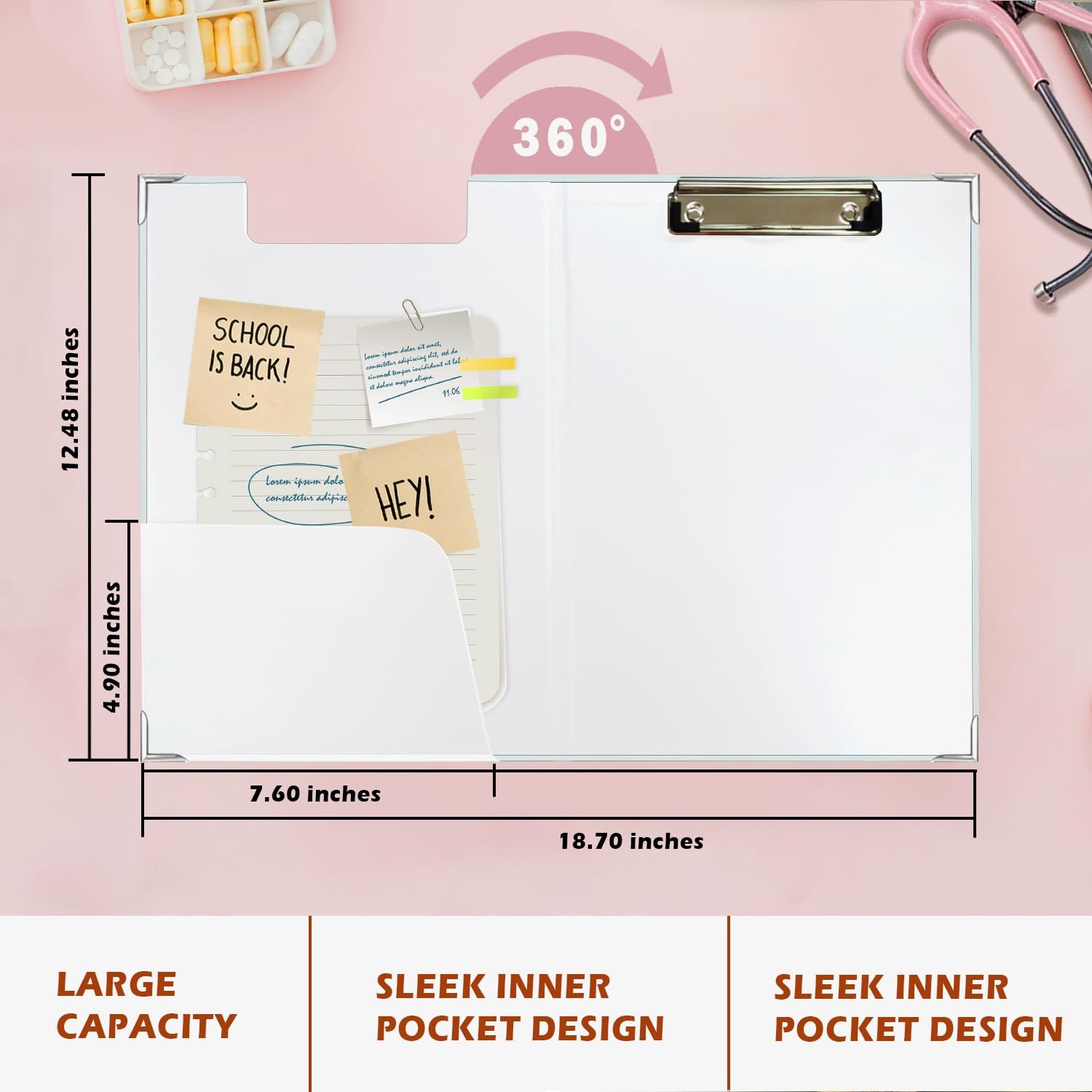 Inspirational Clipboard Folders Metal Clip Teachers School 12.4x9.25 Inch