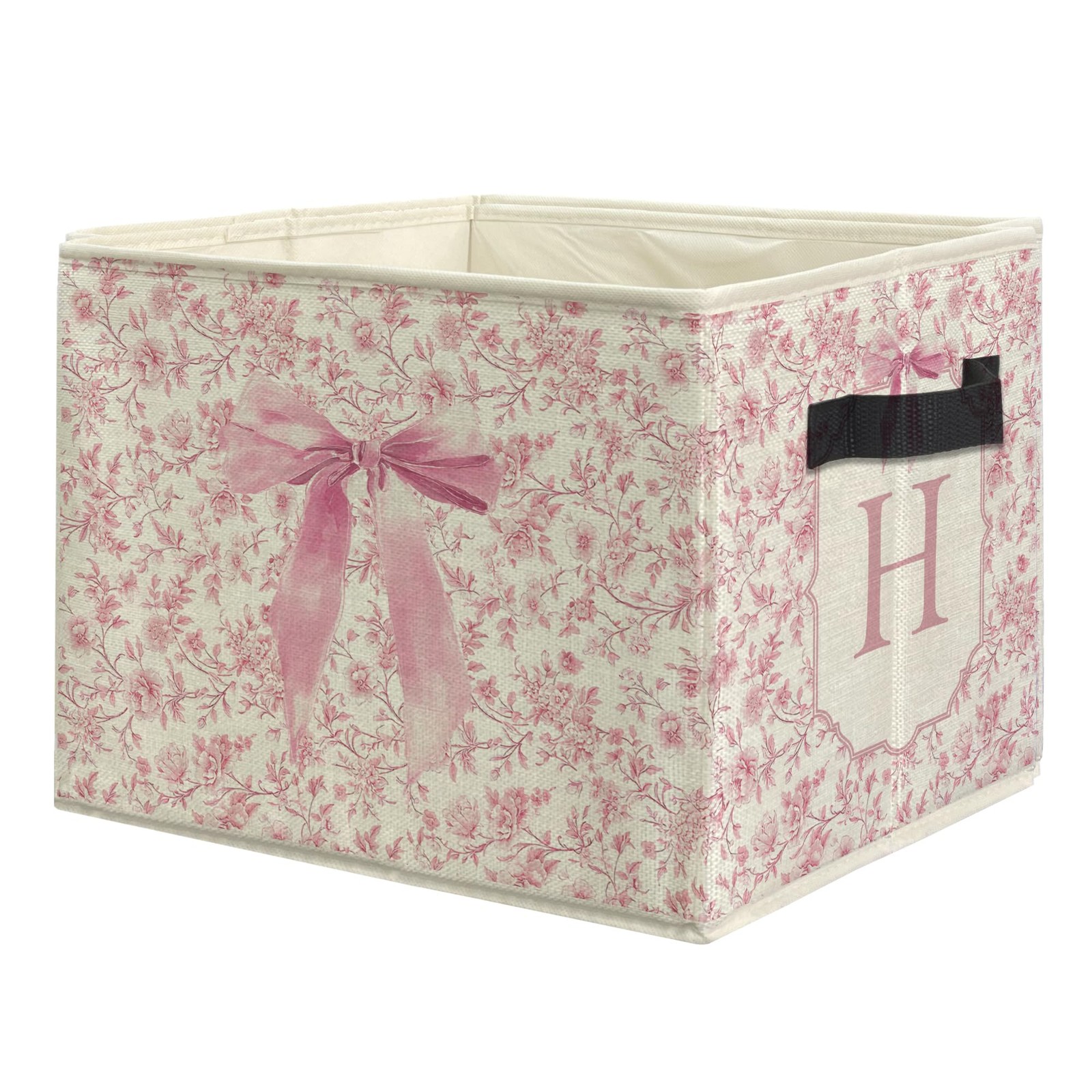 Personalized Coquette Pink Bow Floral Monogram Storage Bins, Custom Pink Coll...