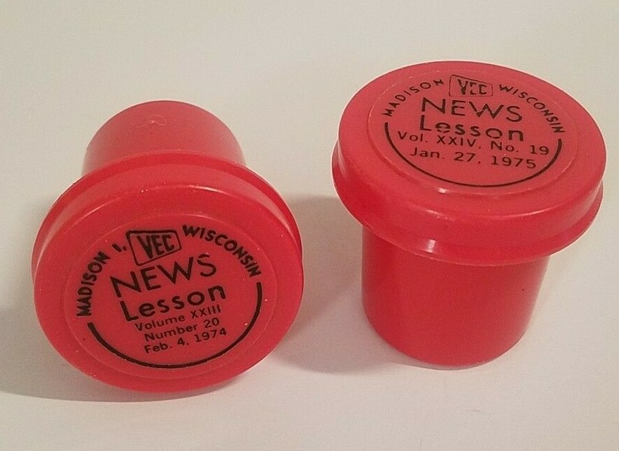 2 Vintage Red Plastic Film Canisters 1974 1975 Madison WI VEC News Lesson