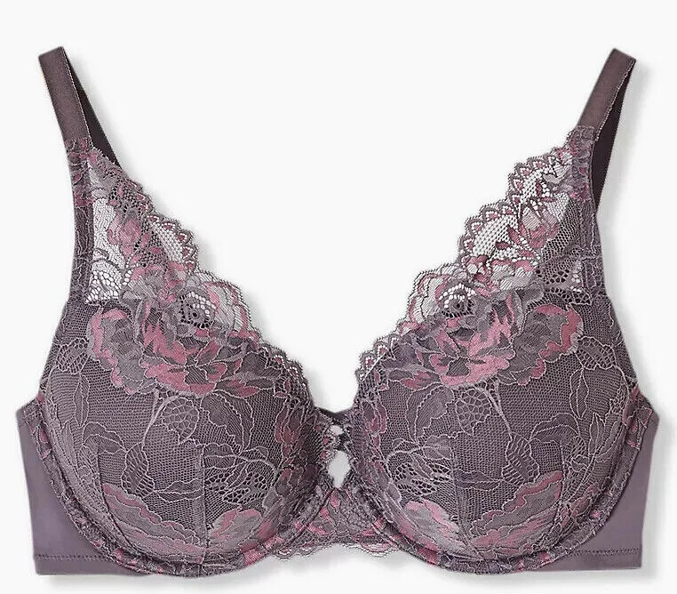 Torrid  SLATE GREY & PURPLE LACE XO push up plunge bra    NWT  42DD  44DD  46DD