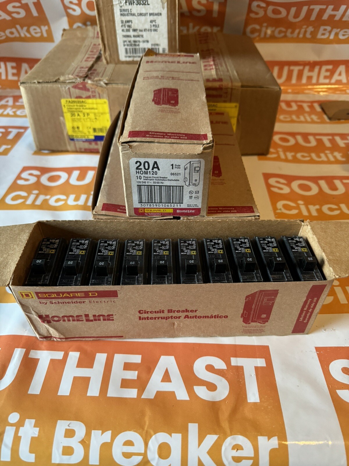 Square D Homeline HOM120 20A 1 Pole Circuit Breaker 120/240VAC -Sets Of 10 NEW!