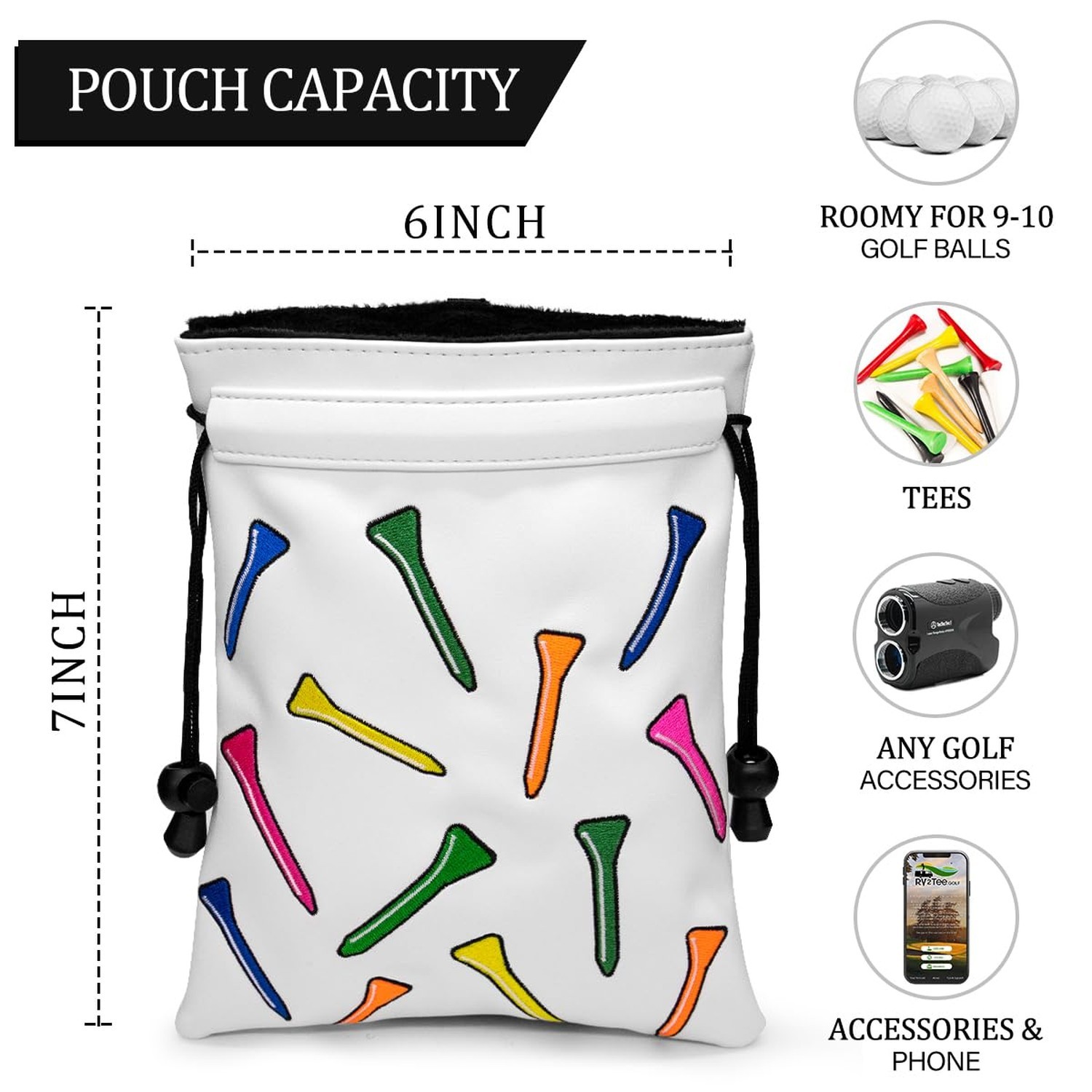 Valuables Pouch,Golf Bag Pouch with Drawstrings Golf Tee Bag Leather Golf Tee...