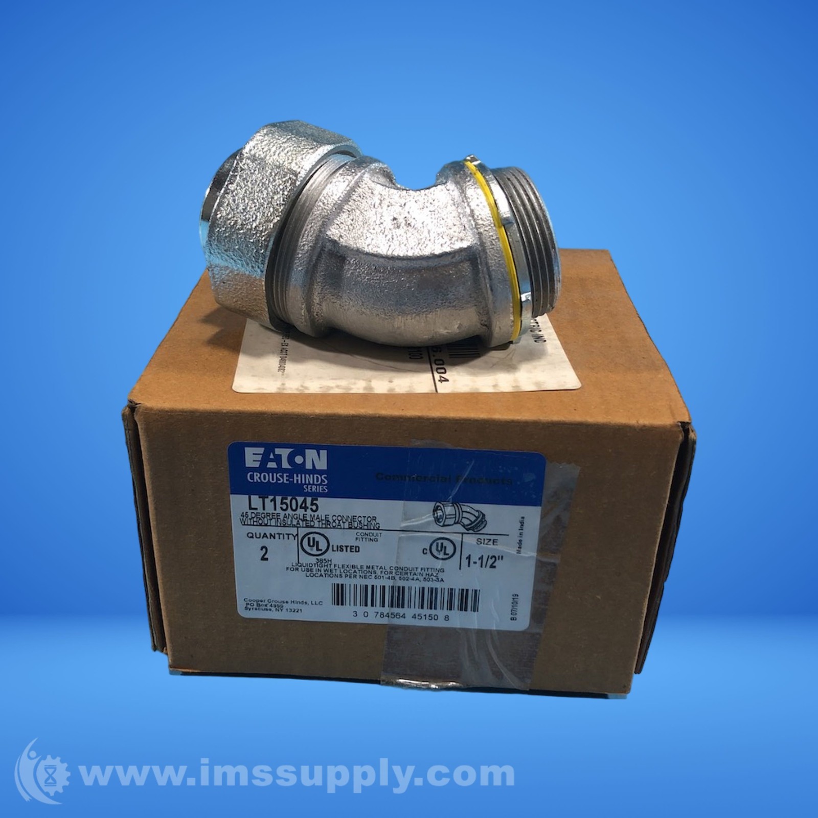 Eaton LT15045 Box of 2 1-1/2" 45D LT Connectors FNOB