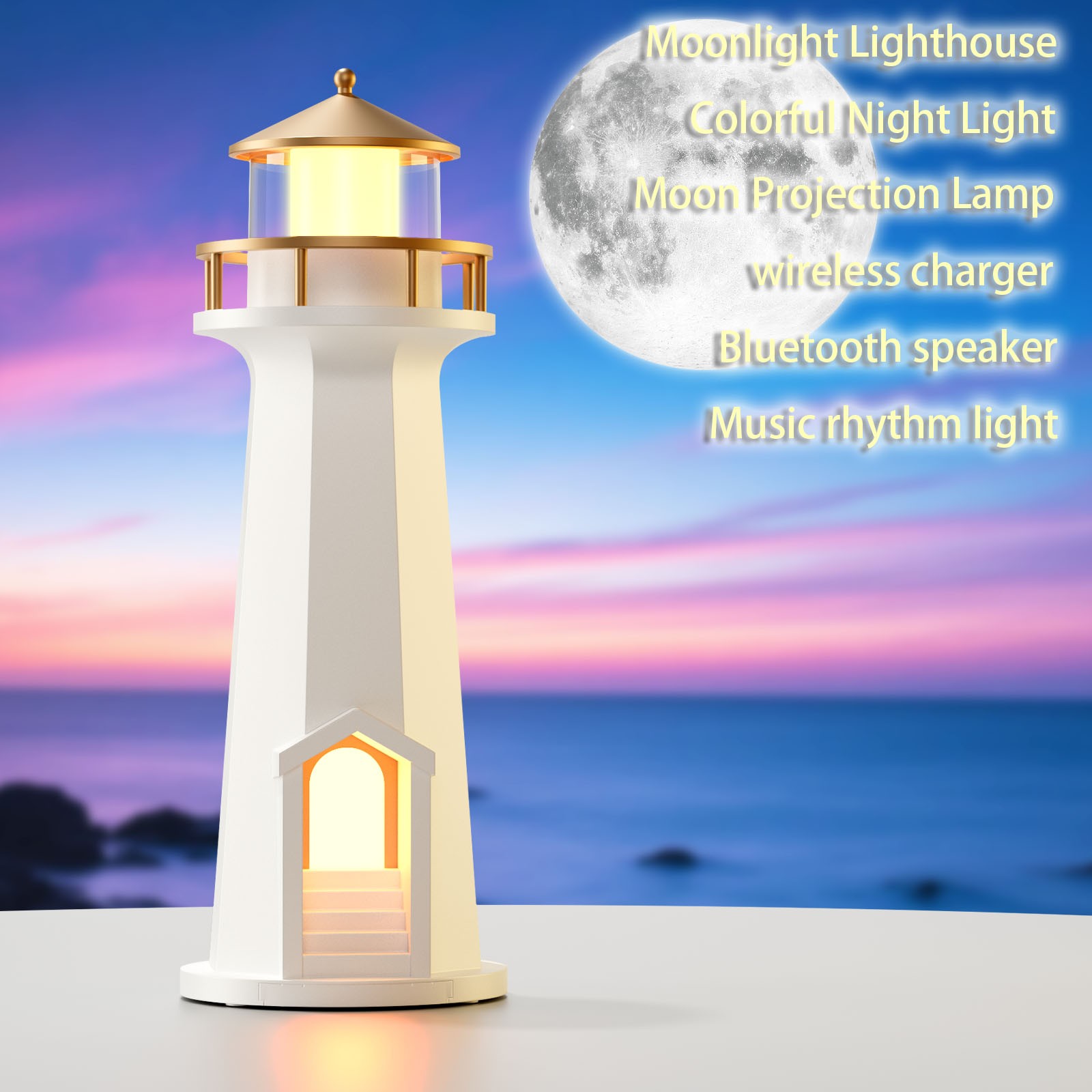 Moon Projector Atmosphere Night Light with Wireless Charger & Bluetooth Speaker
